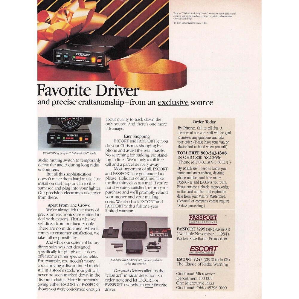 1984 Escort Passport Radar Detector car Vintage Print Ad home wall decor art